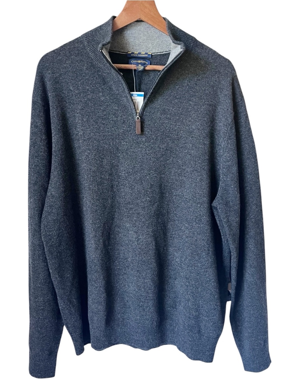 Club Room Estate Cashmere 2 Ply Heather Gray Pullover 1/4 Zip Knit Sweater XL